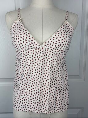 Brandy Melville White Spaghetti Strap Cami with strawberry Print